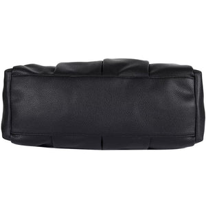 Black leather clutch bag on a white background