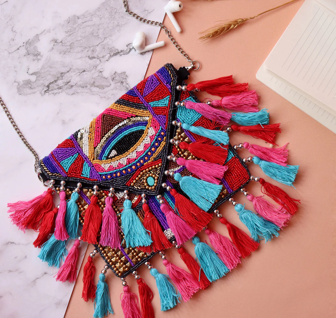 Evil Eye|| Hand Embroidered Boho Sling Bag