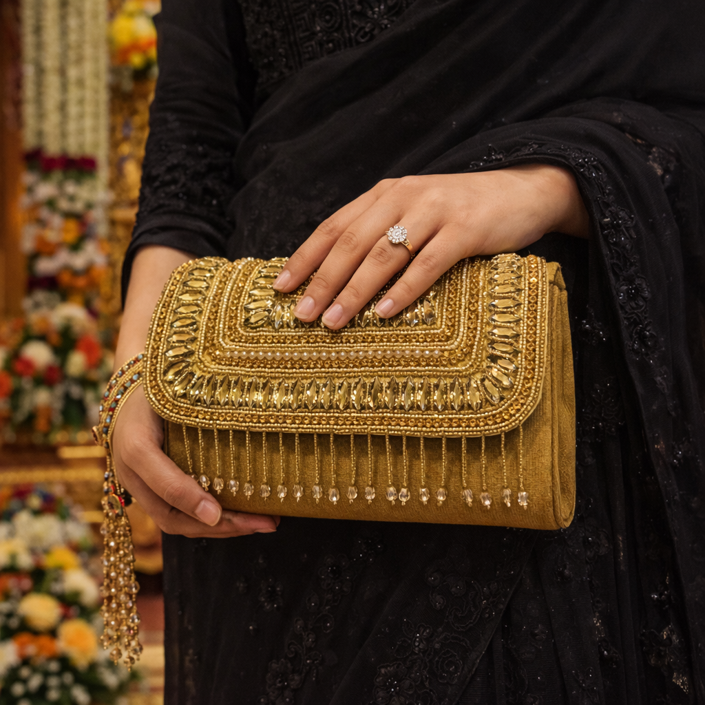 Golden Maharani Clutch||Partywear Clutch & Handbag